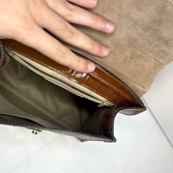 Sali Beige Italian Leather Crocodile Print Top Handle Crossbody Bag Womens - Picture 9 of 12